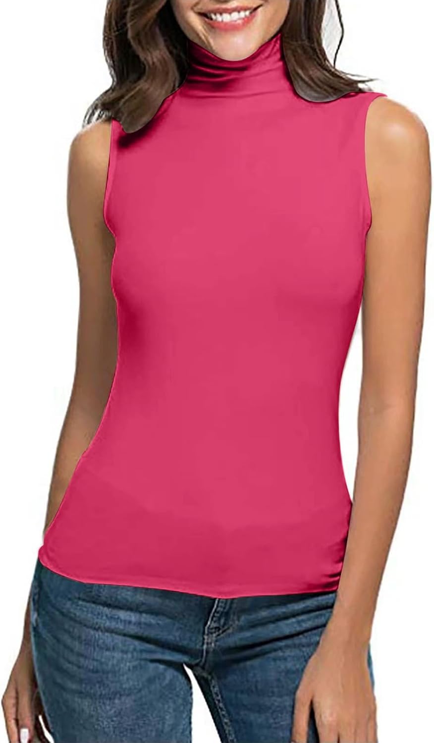 T-shirt dam polokrage - chic och elegant linne för kvinnor smal passform bekväm ärmlös t-shirt enfärgad ledig flytande topp andningsbar lätt topp