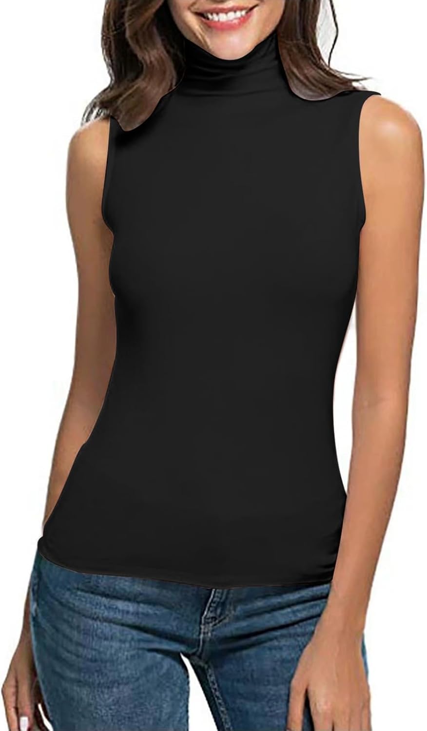 T-shirt dam polokrage - chic och elegant linne för kvinnor smal passform bekväm ärmlös t-shirt enfärgad ledig flytande topp andningsbar lätt topp