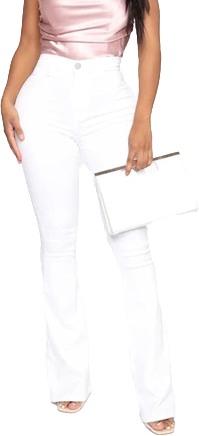 Kurviga jeans för kvinnor Damjeans med hög midja, utsvängda jeans, bootcut med stretch, vida ben och casual byxor