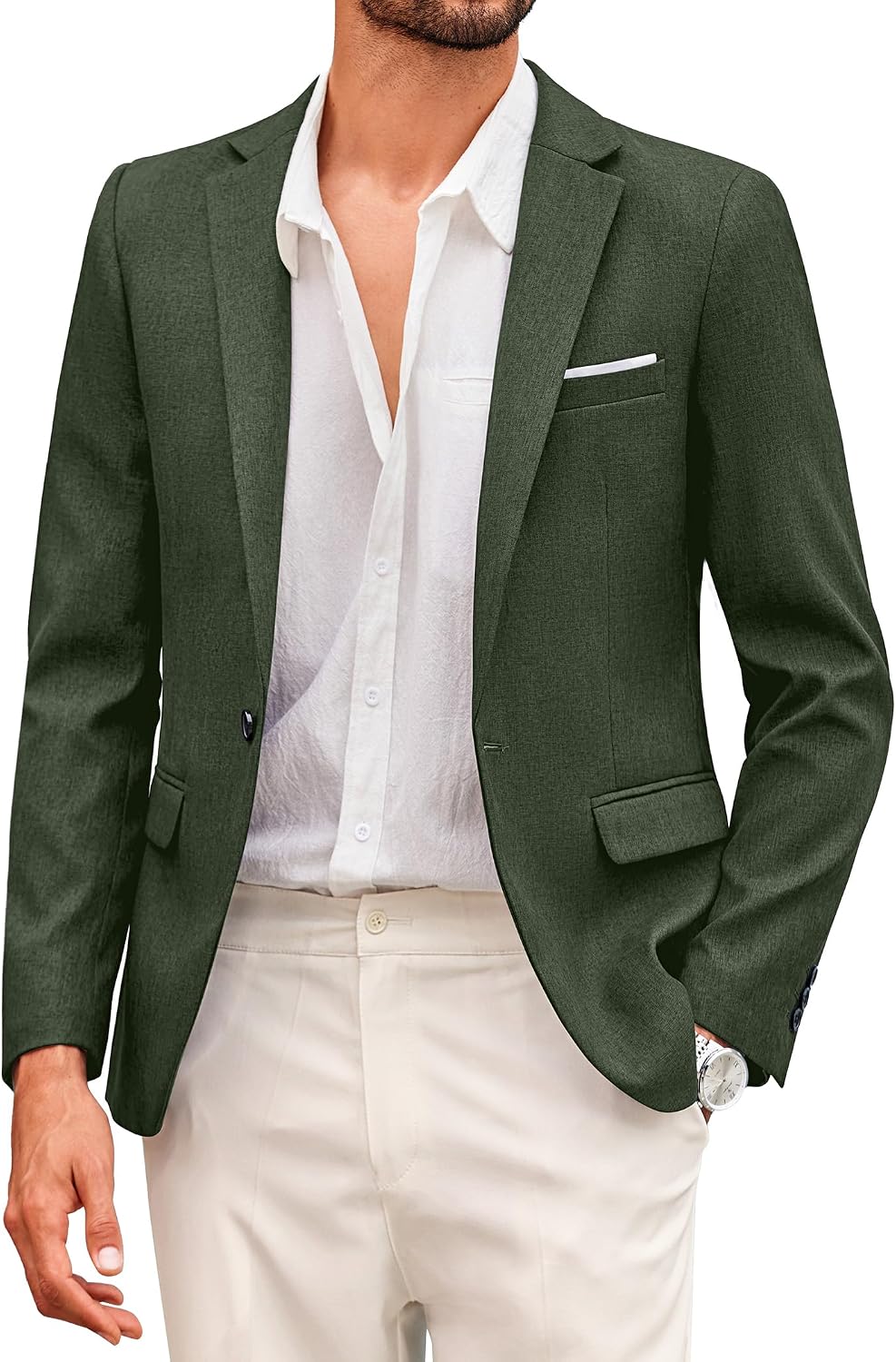 Coofand Vardaglig kostymkavaj för män, blazer, lätt och sportig med en knapp, linnetextur