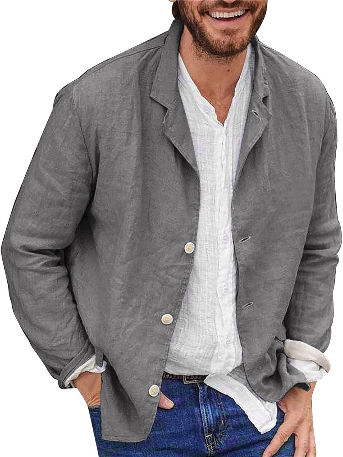Lätt blazer för män tunn sommarrock herr vardaglig blazer fritid krage skjorta vår tunna rockar långärmad mysig jacka lös enfärgad skjortor andningsbar butt-up overshirt