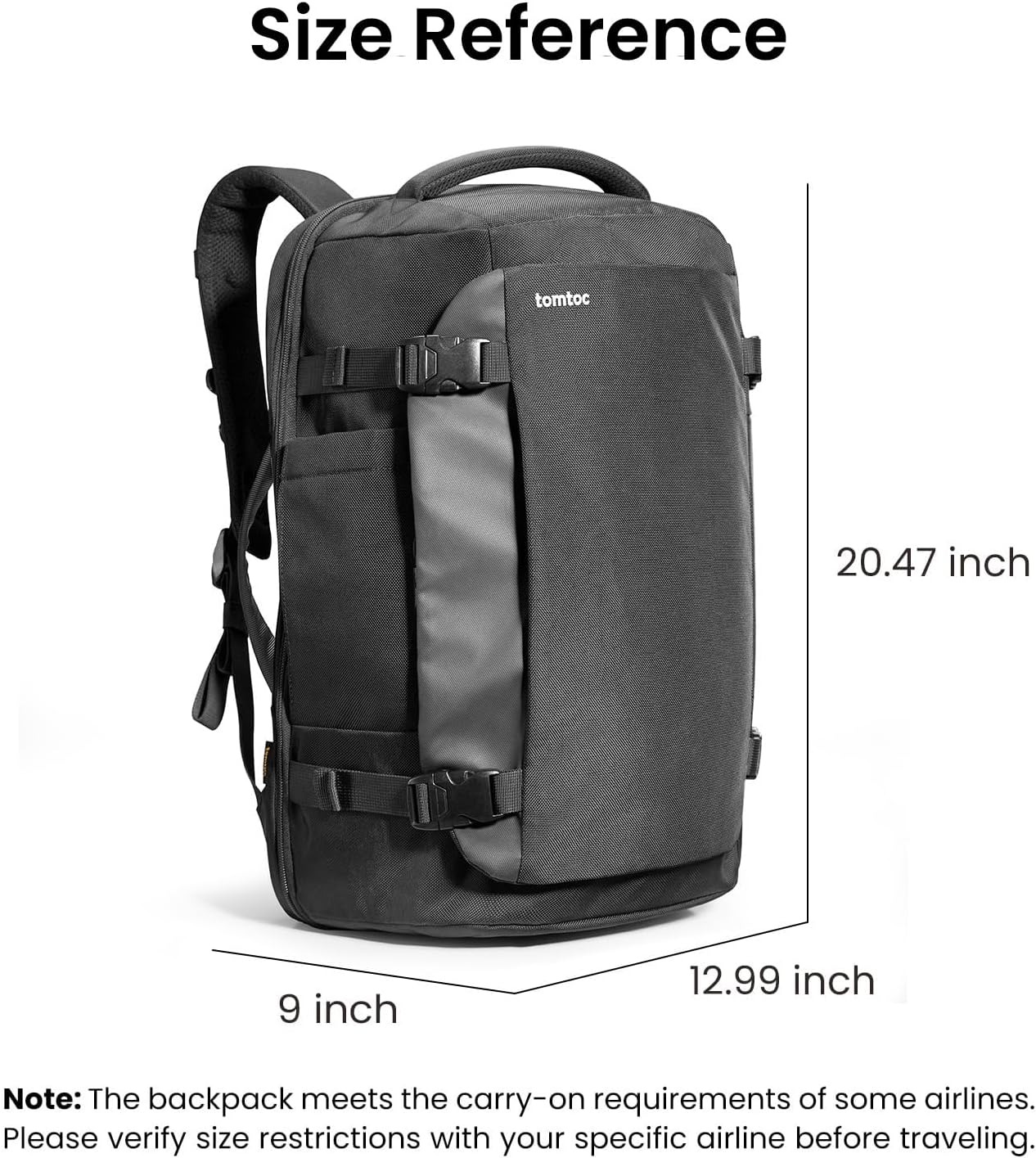 tomtoc 40L Reseryggsäck, TSA-vänlig handbagage-ryggsäck Reseryggsäck för 15,6-17 tums bärbar dator, flyggodkänd ombordstigning Vattenavvisande kabinryggsäck för resor Weekender Trip