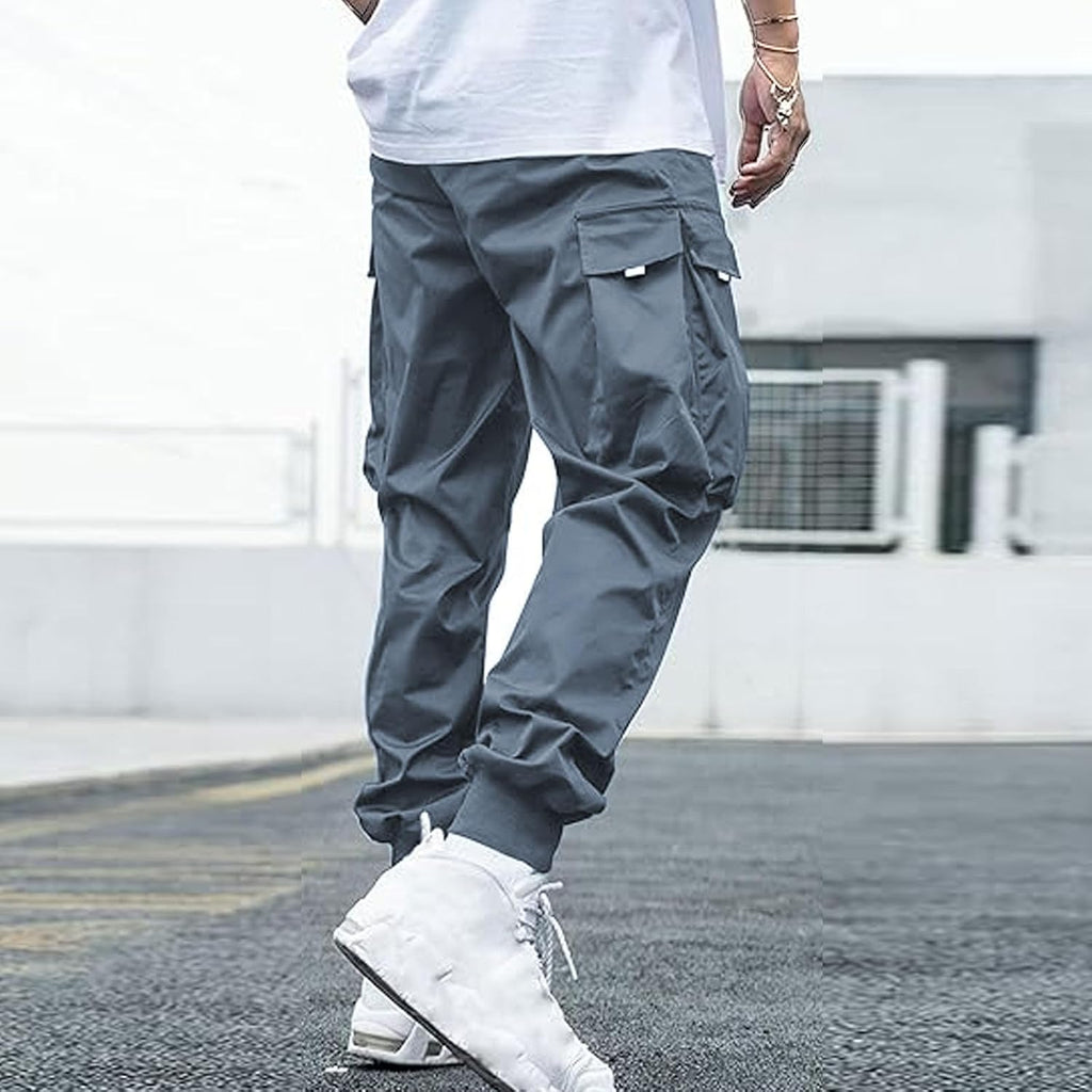 Herr cargo joggingbyxor elastisk midja dragsko säckiga träningsbyxor techwear byxor för män 2025 trendiga kläder