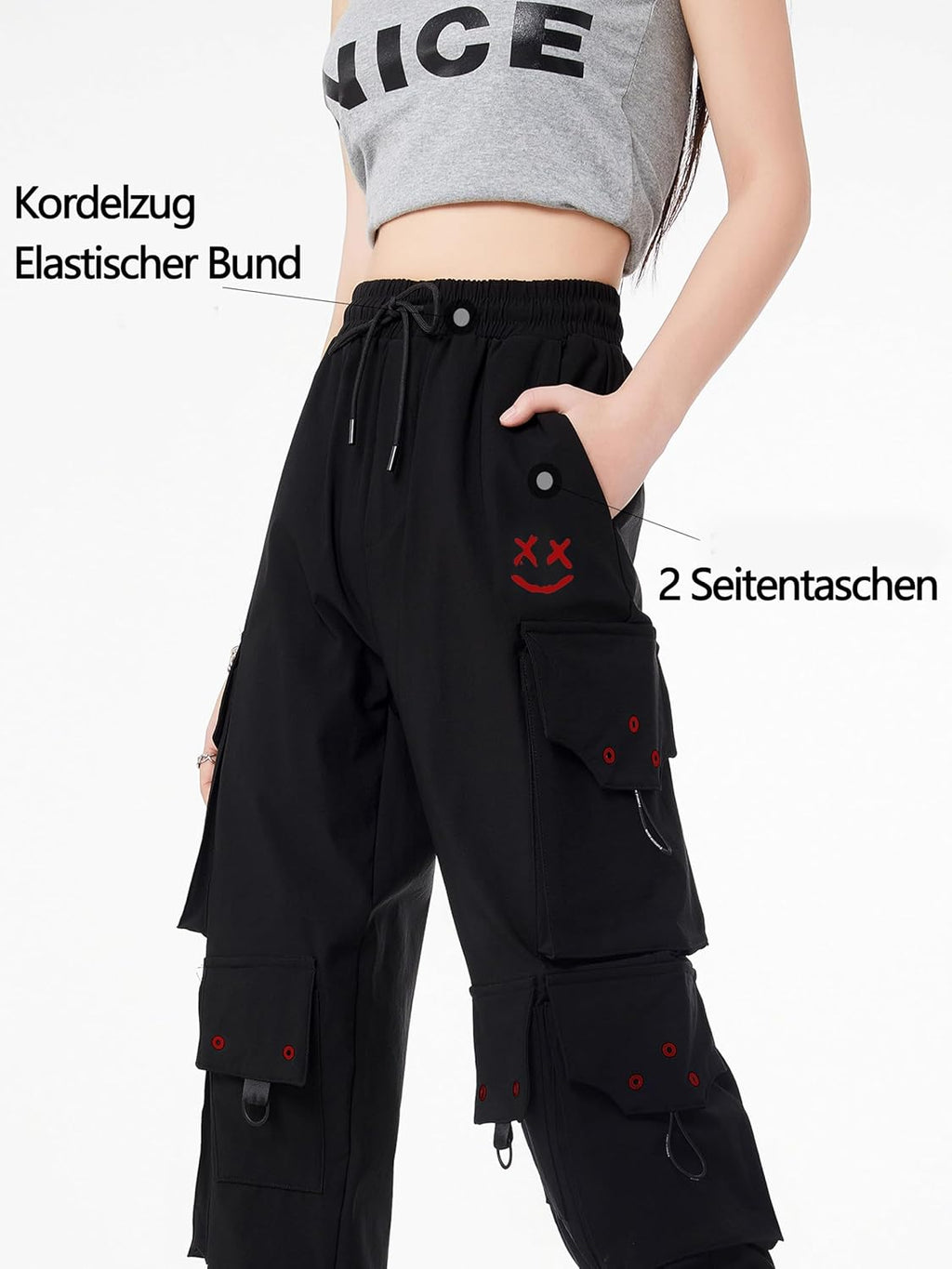 CLOAKA Cargobyxor dambyxor, joggingbyxor, hög midja, Y2k, gotiska, techwear, streetwear, cargobyxor, stretch, bekväma med elastiskt band, lös säckig utomhus, hip hop-tryck