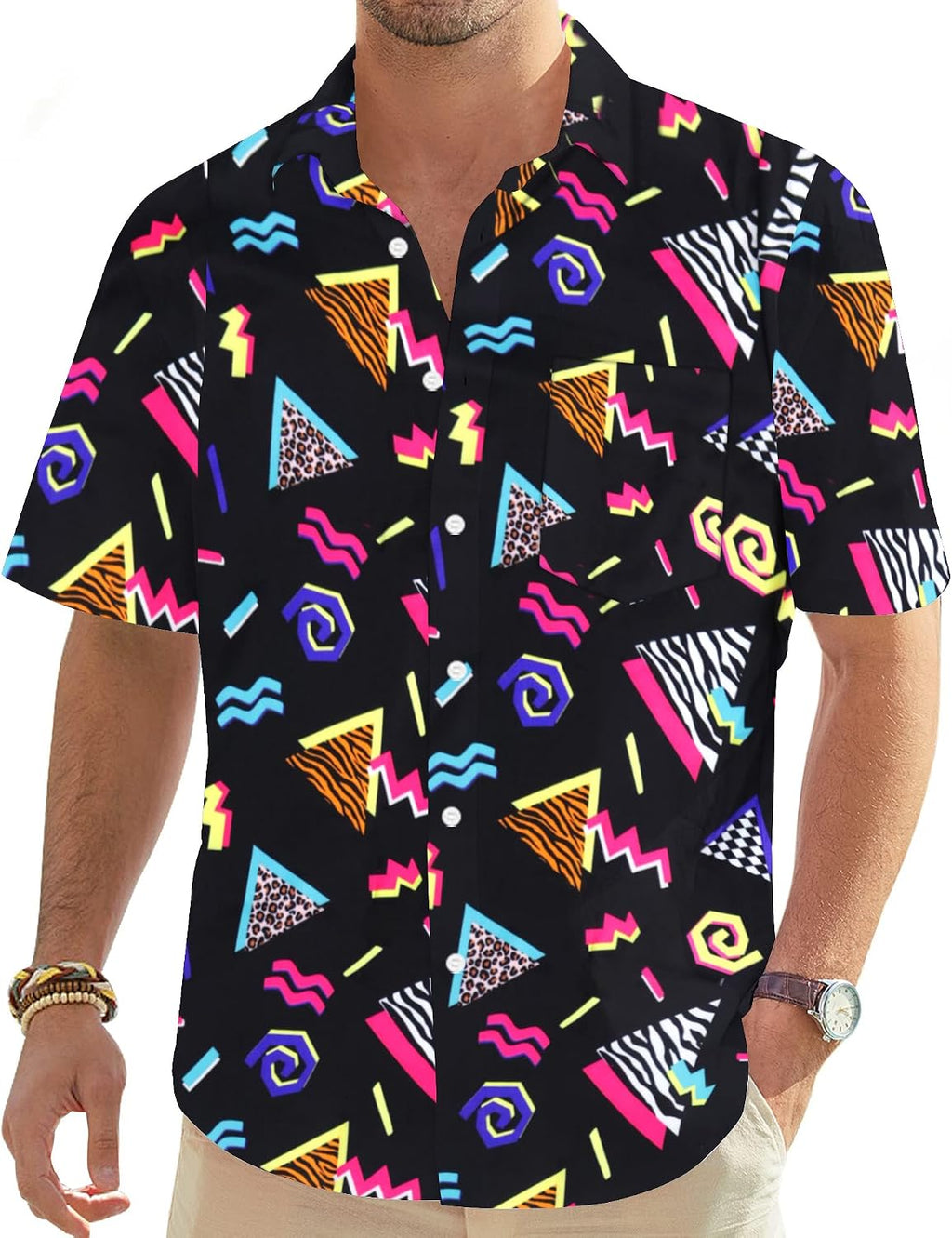 tiorhooe 80-tals herr, Hawaii-skjorta, retro, Hawaii-skjorta, kortärmad, knappslå Hawaii skjorta