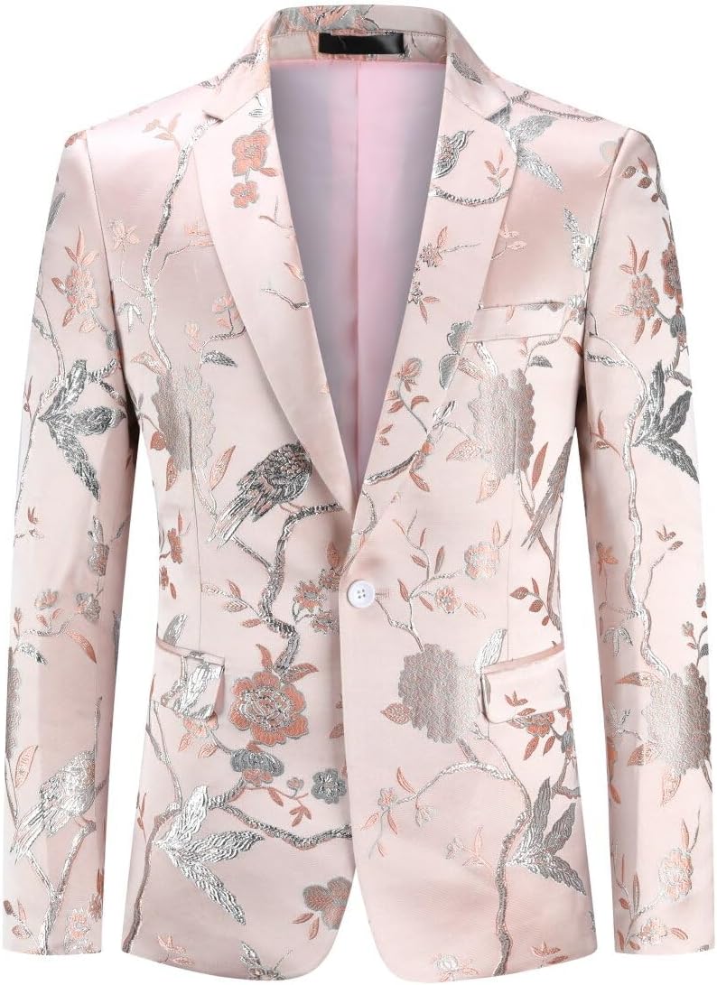 YOUTHUP Broderi blazer för män smal passform blommig kostym jacka snygg blommig smoking jackor