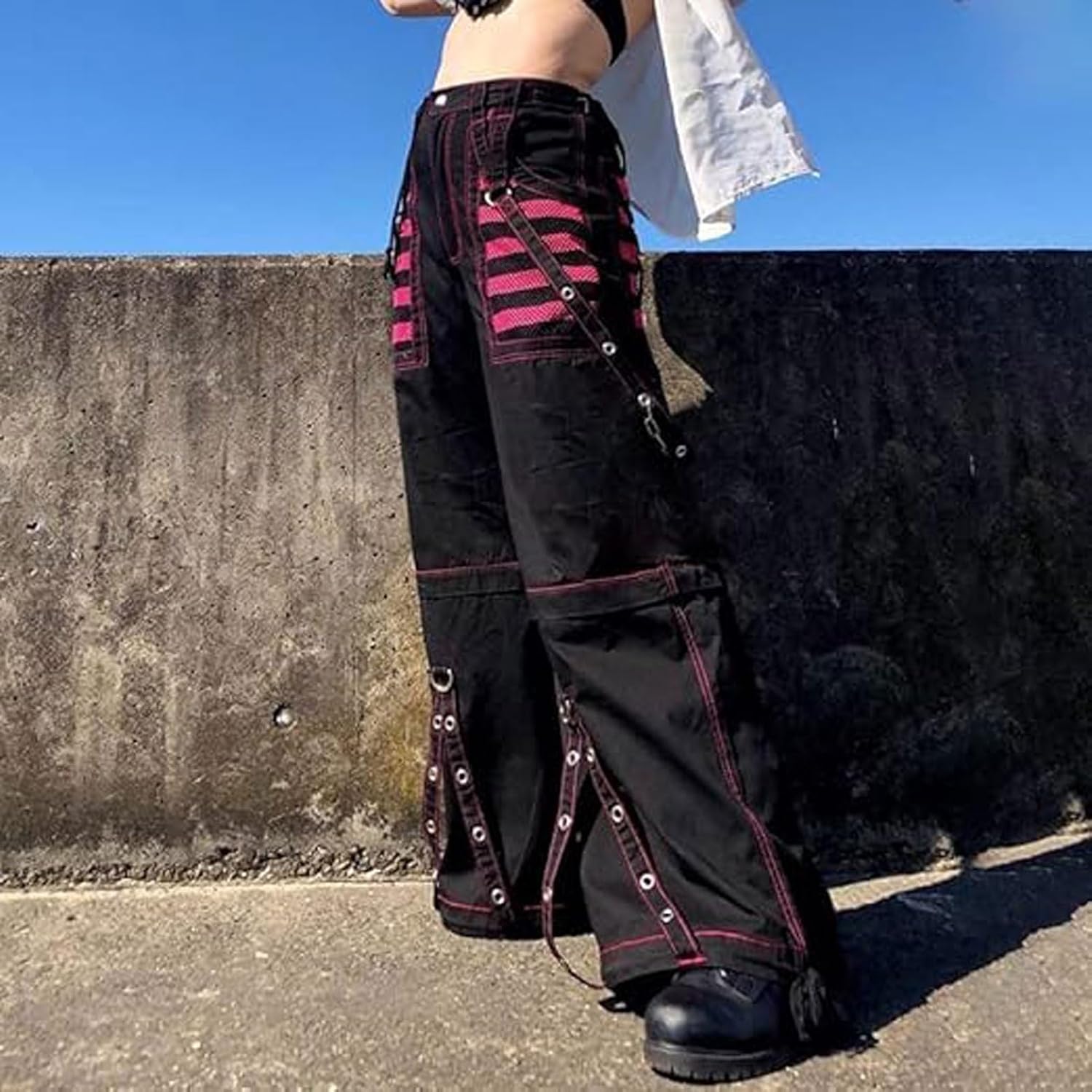 Goth Dark Y2k Punk Vida Ben Grunge Black Pants Mall Gothic Harajuku Baggy Highmidja Byxor Rem Patchwork Kläder