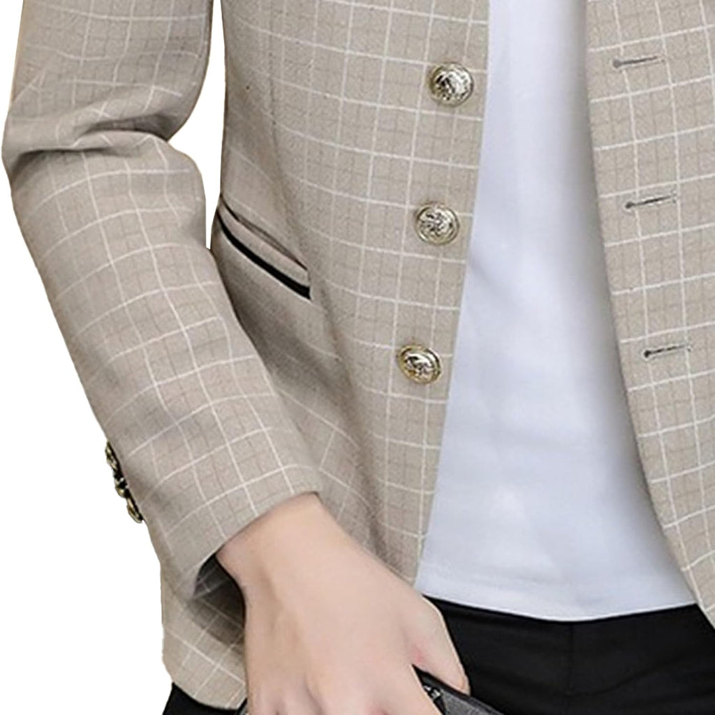Män stående krage bankett blazer kappa klassisk bröllopsfest 3-knappars rutig jacka vår tunn daglig affärsdräkt jacka