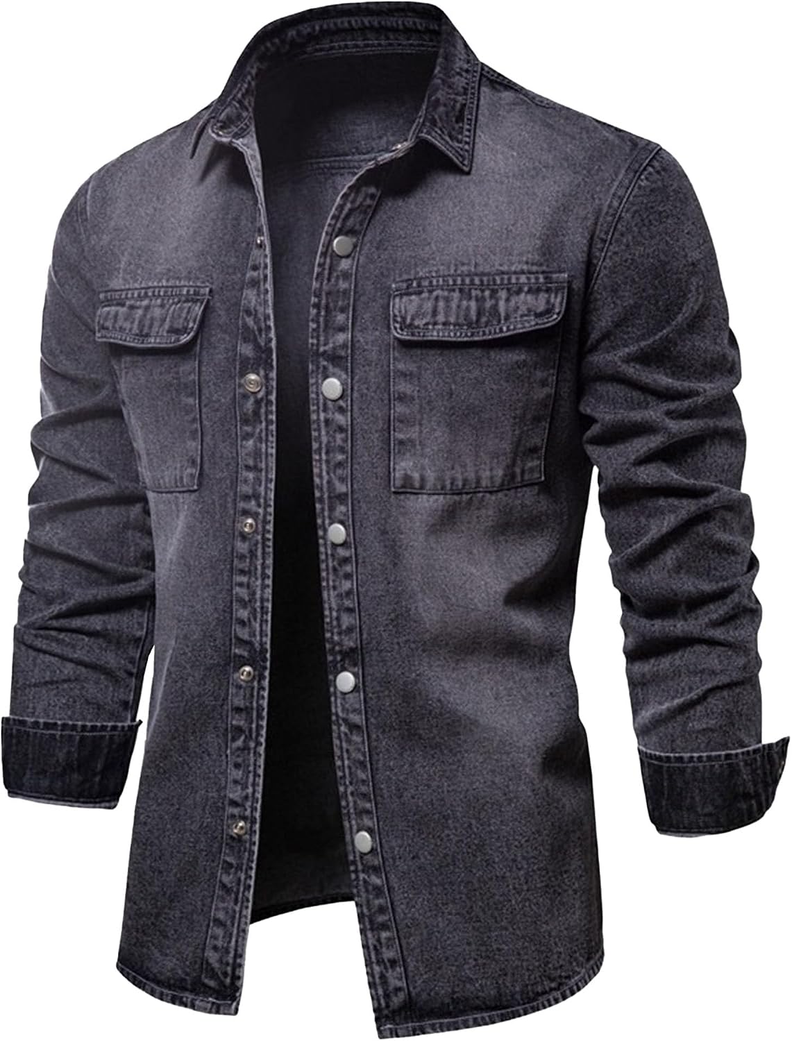 Herr mjuk bekväm strerch arbete jeansskjorta långärmad normal passform denim skjorta knappar skjortor med fickor