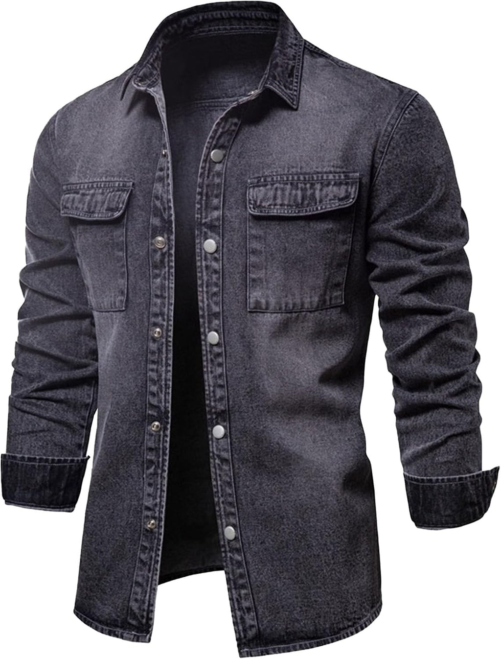 Herr mjuk bekväm strerch arbete jeansskjorta långärmad normal passform denim skjorta knappar skjortor med fickor