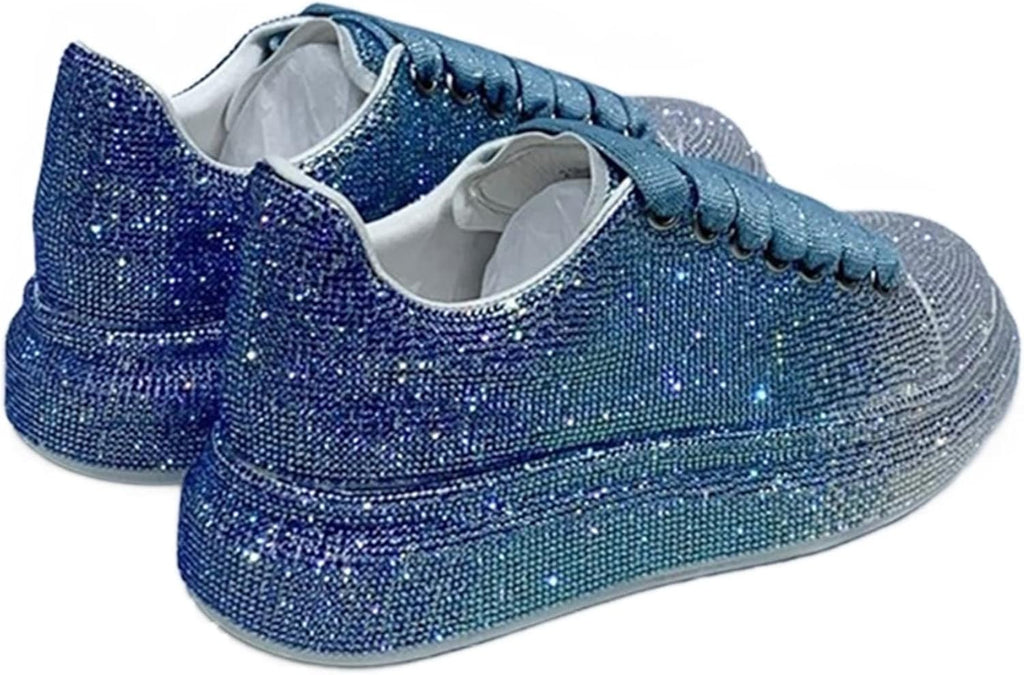 Julymens Dam Glitter Strass Plattform Sneakers Casual Snörning sportskor