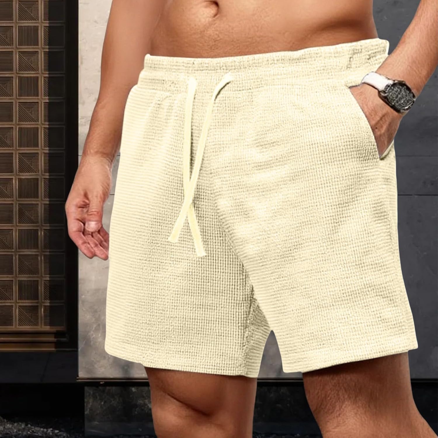 Herr Shopping Shorts För Stadsvandring Senior Man Lätt Skrynkelfri Stretch Andas Många Fickor Praktisk Elastisk Midja
