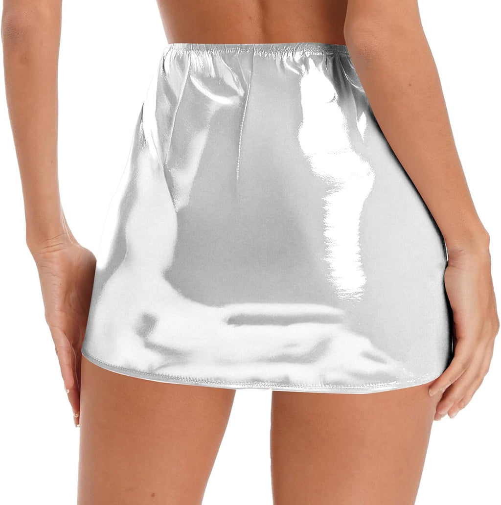 kort minikjol läderkjol lackerad metallisk glänsande tajt hög midja kjol bodycon cluwbear S-3XL