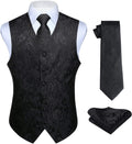 Hisdern Herrväst med paisleymönster, blommig jacquard-slips, bröstnäsduk och näsduk, perfekt för bröllop, fest eller affärsmöten, väst-set för kostym i storlekarna XS–6XL