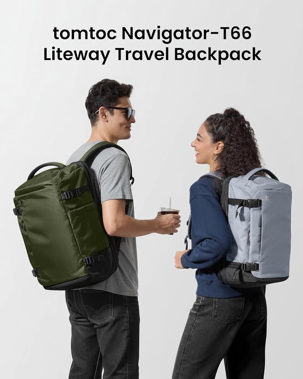 tomtoc 40L Reseryggsäck, TSA-vänlig handbagage-ryggsäck Reseryggsäck för 15,6-17 tums bärbar dator, flyggodkänd ombordstigning Vattenavvisande kabinryggsäck för resor Weekender Trip
