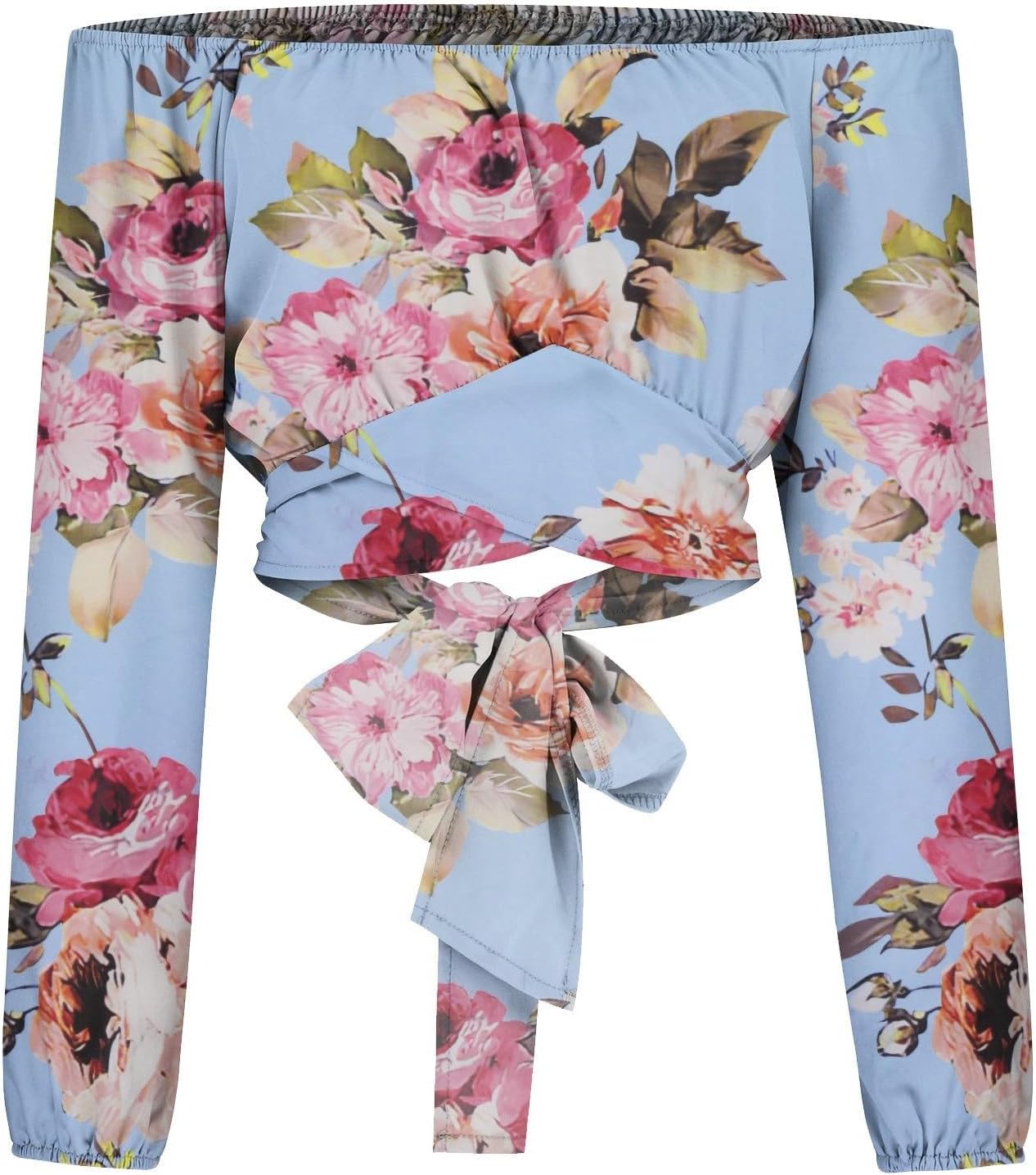 Off Shoulder Dam Crop Top Elegant Lanternärm Långärmad Rynkad Knytskärp Blus Sexy Shirt Semester Party Clubwear