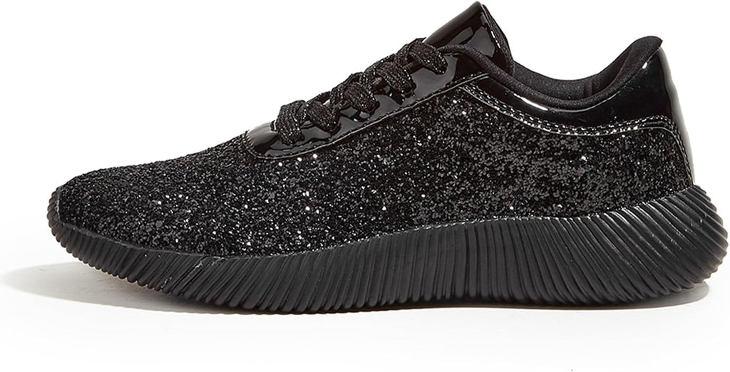 LUCKY STEP Briljanta sneakers för kvinnor med strass och metallpaljetter, lätta tennisskor