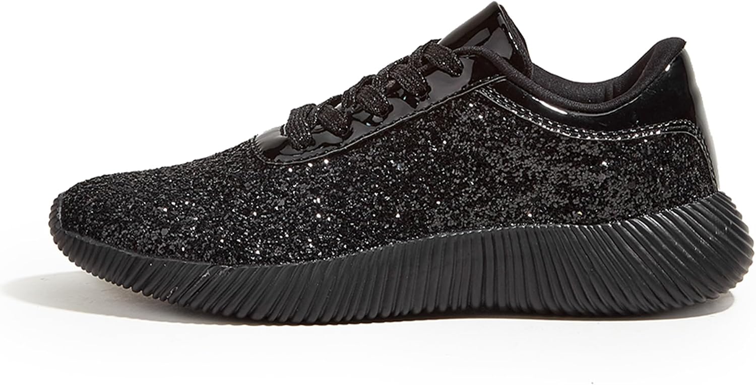 LUCKY STEP Briljanta sneakers för kvinnor med strass och metallpaljetter, lätta tennisskor