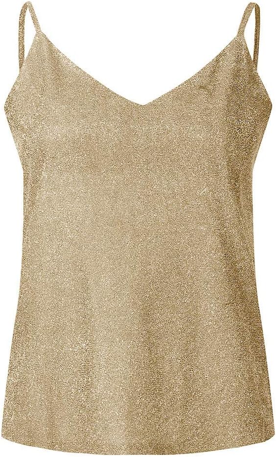 Glittertopp damer party guld, crop top elegant damer festlig tank topp sexig glitter axelbandstopp spaghetti blustoppar ärmlösa linne v-ringad väst basic topp lös topp