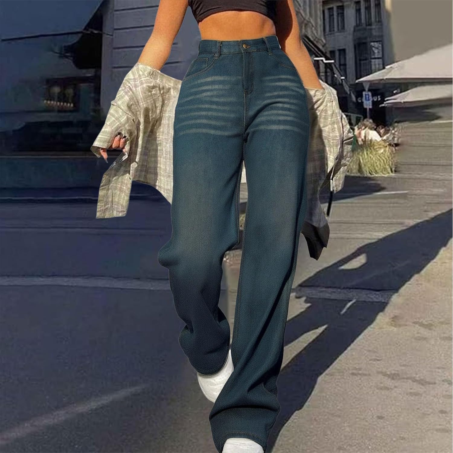Generiska jeans korta byxor dam slip-jeans dam säckig jeans korta kostymjeans längd 28 tunna kort stretch Y2k lämplig för fritid och hem