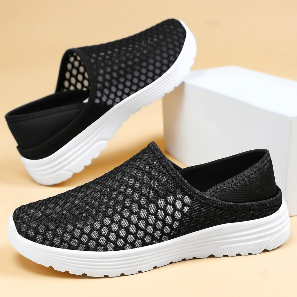 Legere bekväm snörfri herrsneakers, ventilerande herrsneakers, mjuk stickad topp, ortopediska slip-on skor, halkfria mjuka innersulor för fitness löpning promenader