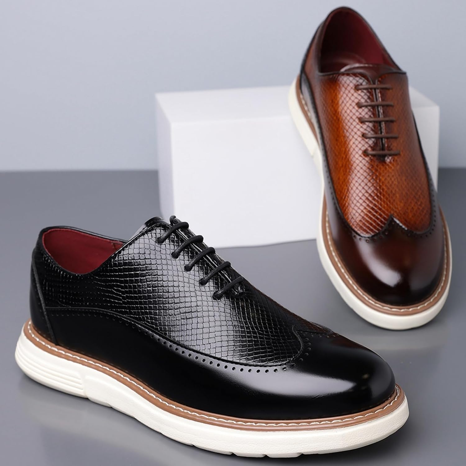 Herr Casual Sneaker Brogues Business Formal Oxfords Lackskinn Snörning Kontors Promenadskor