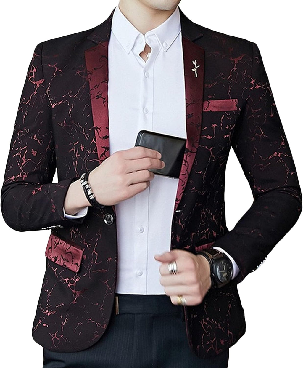 Herrtryck formell klänning kostym jacka blommig jacquard tux blazer middag fest bal bröllop kostym jacka