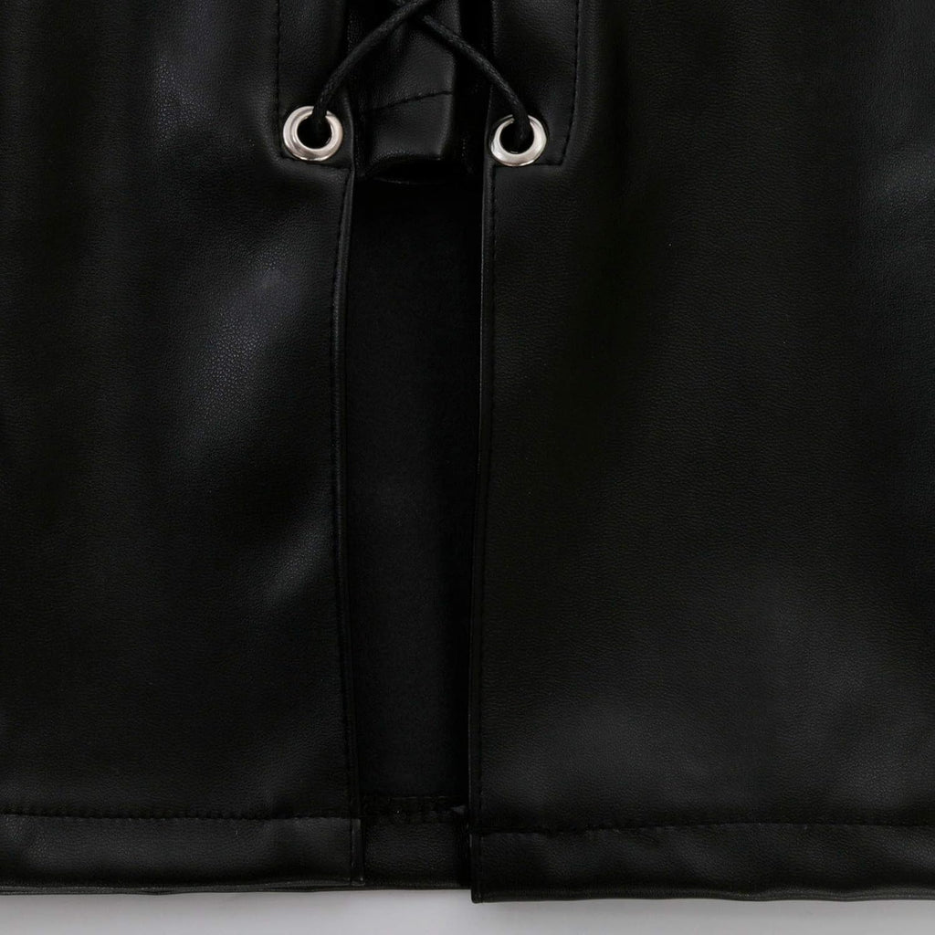 High Waisted Skirts for Women Fashion Sexy Solid Bandage Short Faux Leather Mini Skirts Ladies Cute Tennis Silk Dress