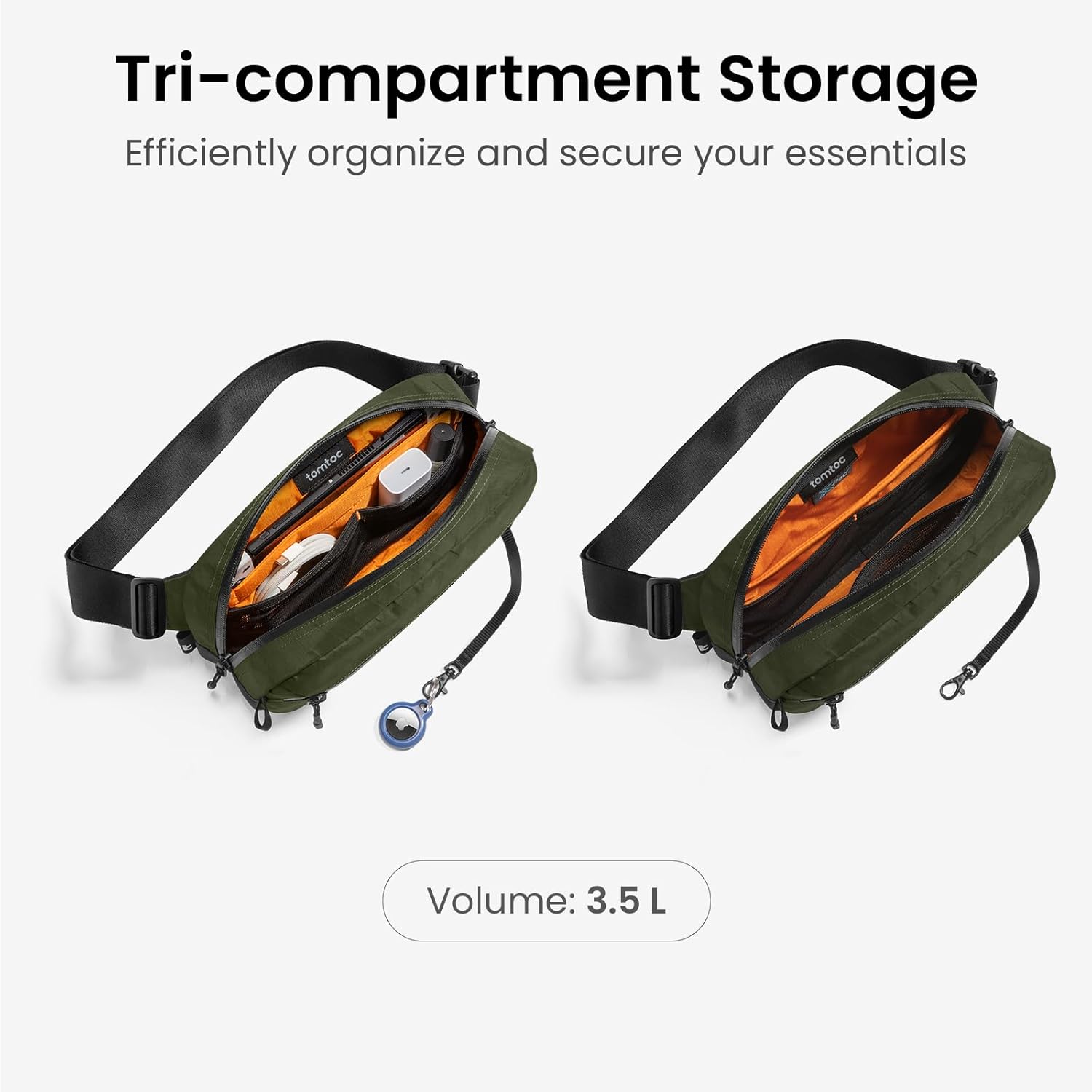 tomtoc 1,5 l crossbody väska med RFID-skydd, liten unisex axelremsväska, sling bag, lätt, vattentät sling bag, för utomhusresor, svart
