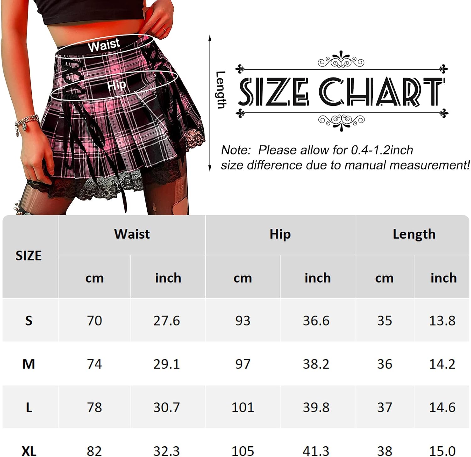 SEAUR Gotisk kjol dam, svart, kort, punk minikjol, steampunk, kjol, cosplay, party, klubb, slitage, hög midja, A-linje, spets, veckad kjol – S, M, L, XL