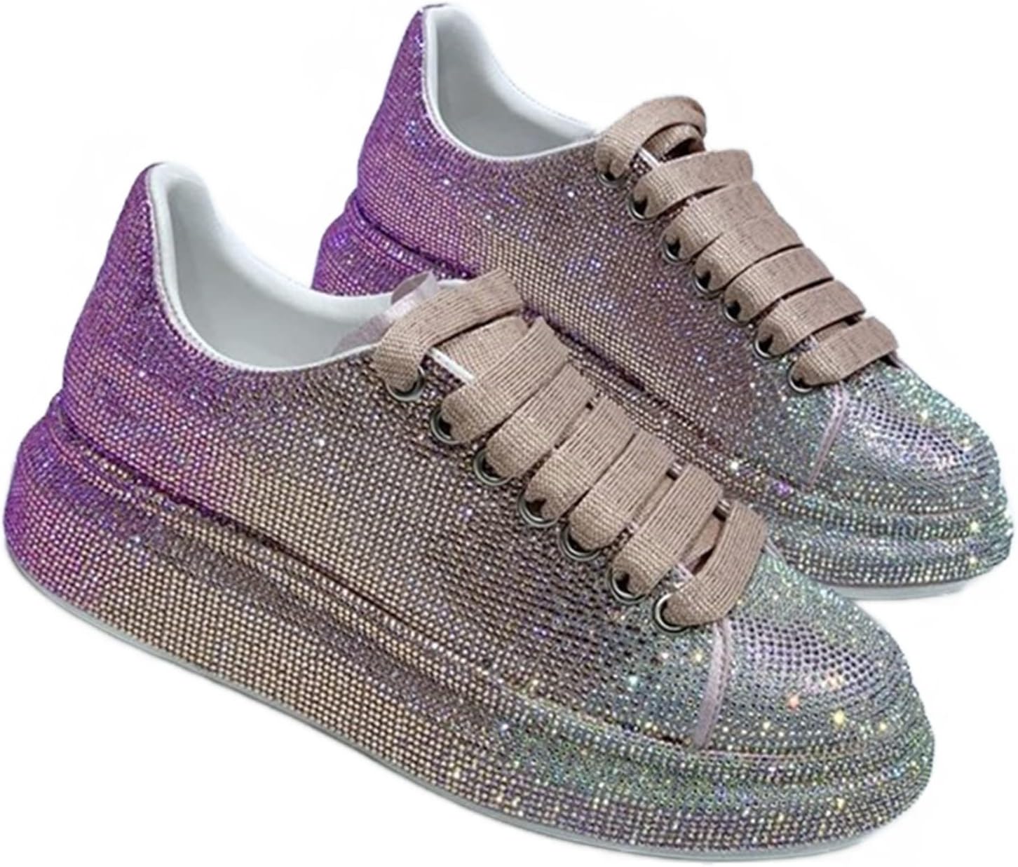 Julymens Dam Glitter Strass Plattform Sneakers Casual Snörning sportskor
