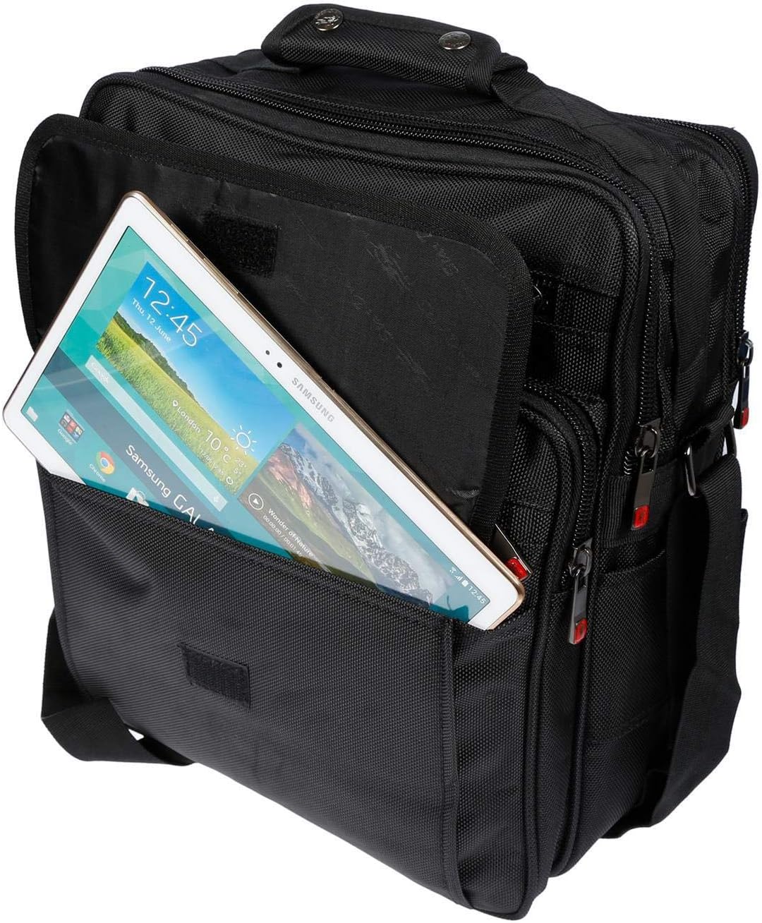 Christian Wippermann XXL axelväska flygvärdinneväska herrar väska Messenger arbetsväska laptopväska, svart, 31 x 37 x 17 cm