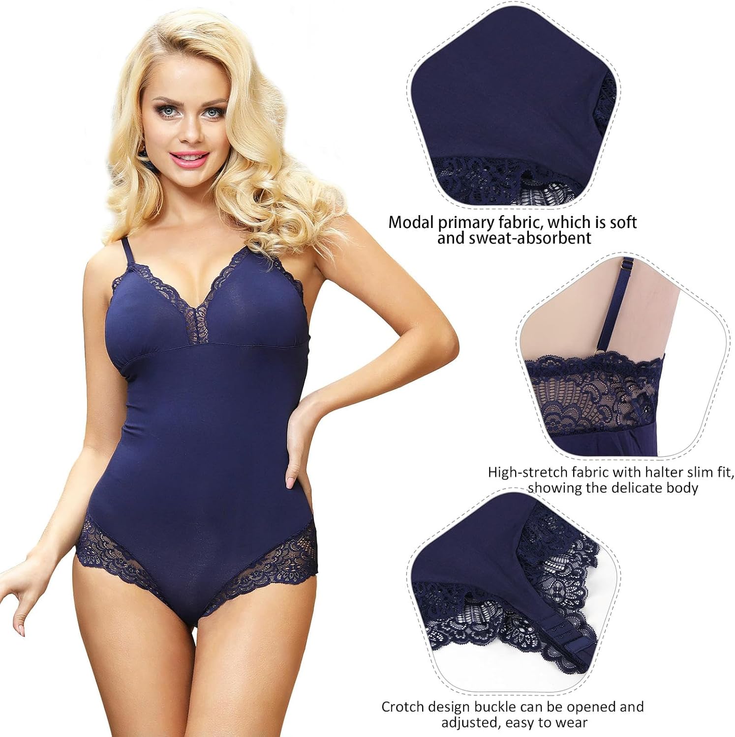 Blå Dambody ärmlös Onesies Bodysuit 5XL One Piece Bomullsbody Dam Playsuit-blå bodysuit-XL (INTM-L)