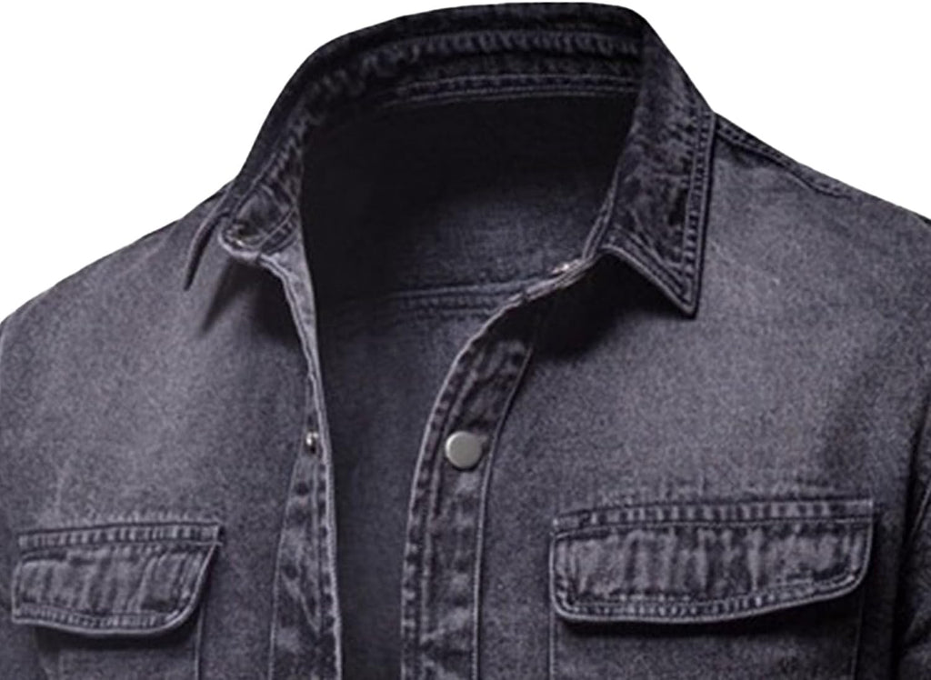Herr mjuk bekväm strerch arbete jeansskjorta långärmad normal passform denim skjorta knappar skjortor med fickor