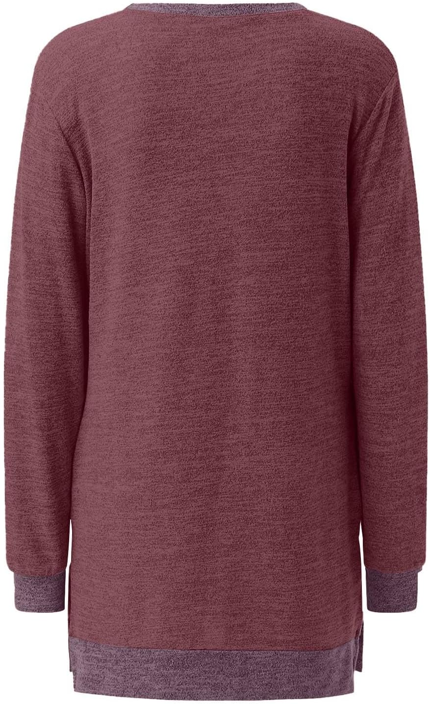 HUIFUAO T-shirt för kvinnor långärmad rund hals färgblock delad topp lös pullover topp skjorta kvinnor svart plus size t-shirt