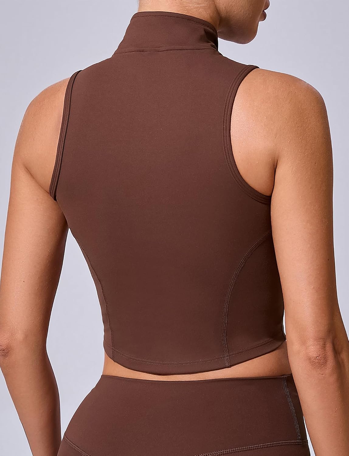 SEAUR Sport crop top damer ärmlös dragkedja tank topp tunn ståkrage tajt topp smal passform snabbtorkande för gym fitness träning S–L