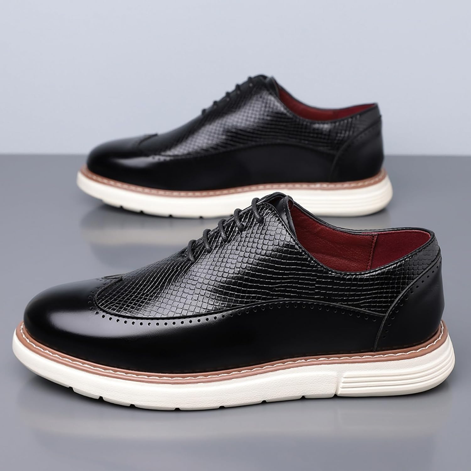 Herr Casual Sneaker Brogues Business Formal Oxfords Lackskinn Snörning Kontors Promenadskor