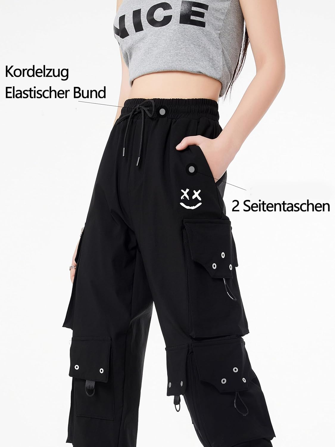 CLOAKA Cargobyxor dambyxor, joggingbyxor, hög midja, Y2k, gotiska, techwear, streetwear, cargobyxor, stretch, bekväma med elastiskt band, lös säckig utomhus, hip hop-tryck