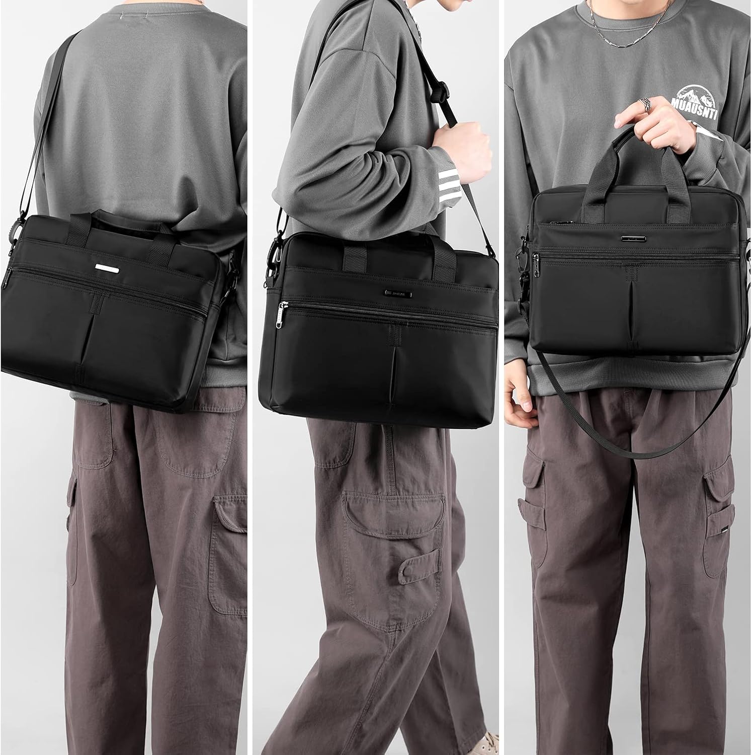 SPAHER Män Axelväska Portfölj Laptop Work Messenger Företag Vattentät Resväska för bärbar MacBook Air Bärbar dator 14 tum Svart