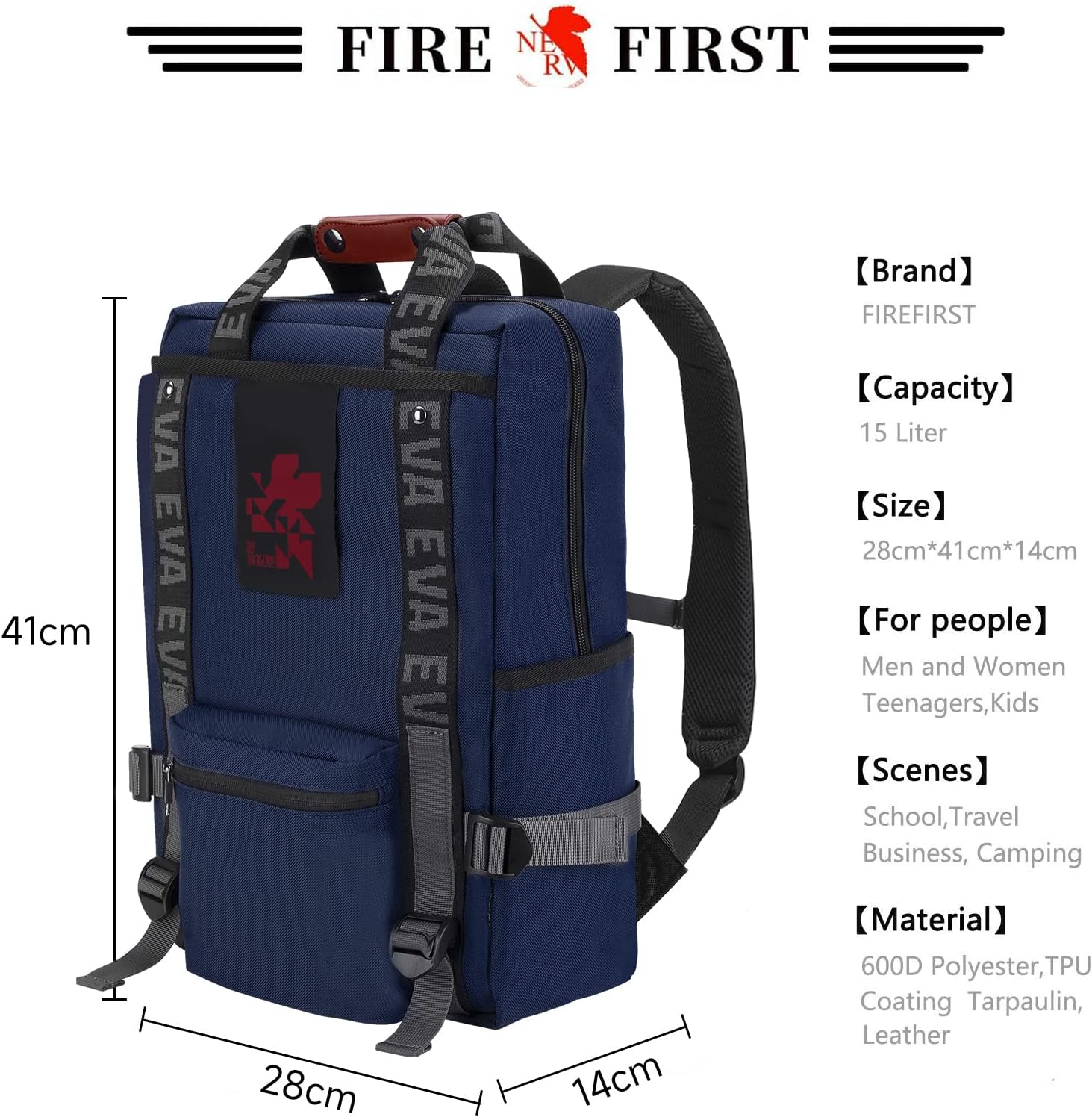 FIREFIRST x RADIO EVA - Evangelion Ryggsäck med laptopfack 15,6 tum Skolryggsäck