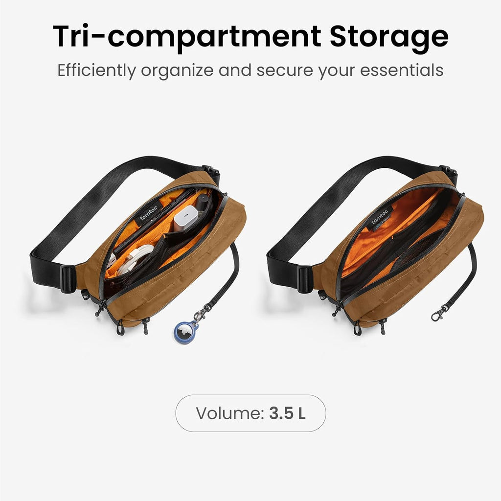 tomtoc 1,5 l crossbody väska med RFID-skydd, liten unisex axelremsväska, sling bag, lätt, vattentät sling bag, för utomhusresor, svart