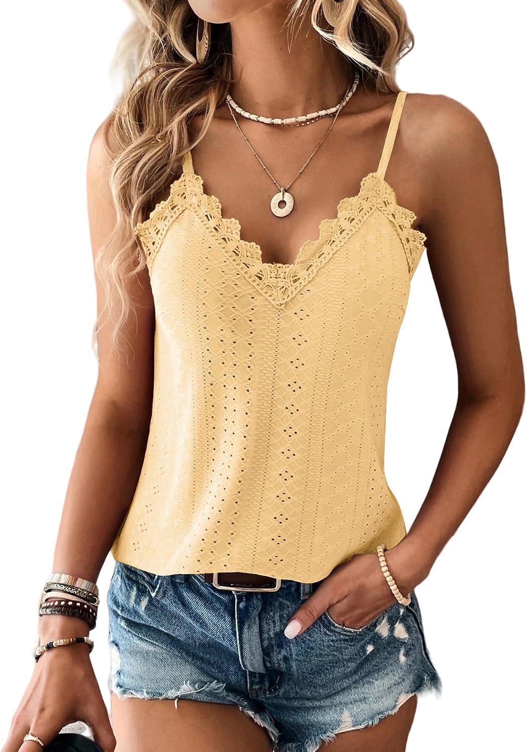 Haibang Chic och elegant sommarlinne dam camisole spets ärmlös spaghettiband topp sexig lös tröja ögla broderi camisole mode casual tanktoppar