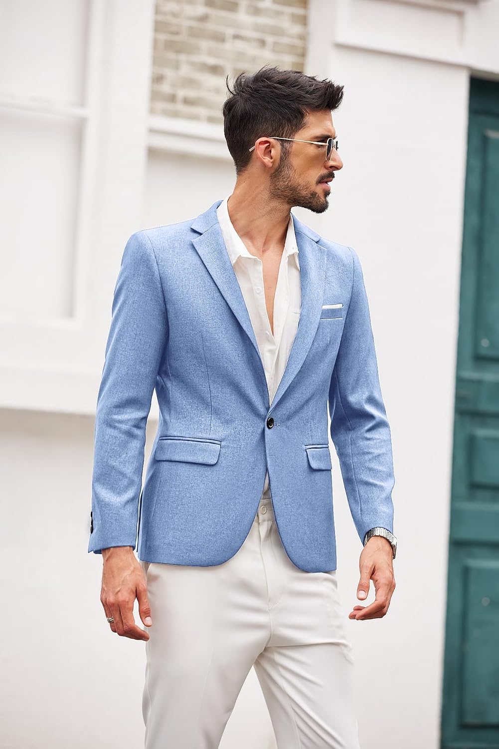 Coofand Vardaglig kostymkavaj för män, blazer, lätt och sportig med en knapp, linnetextur