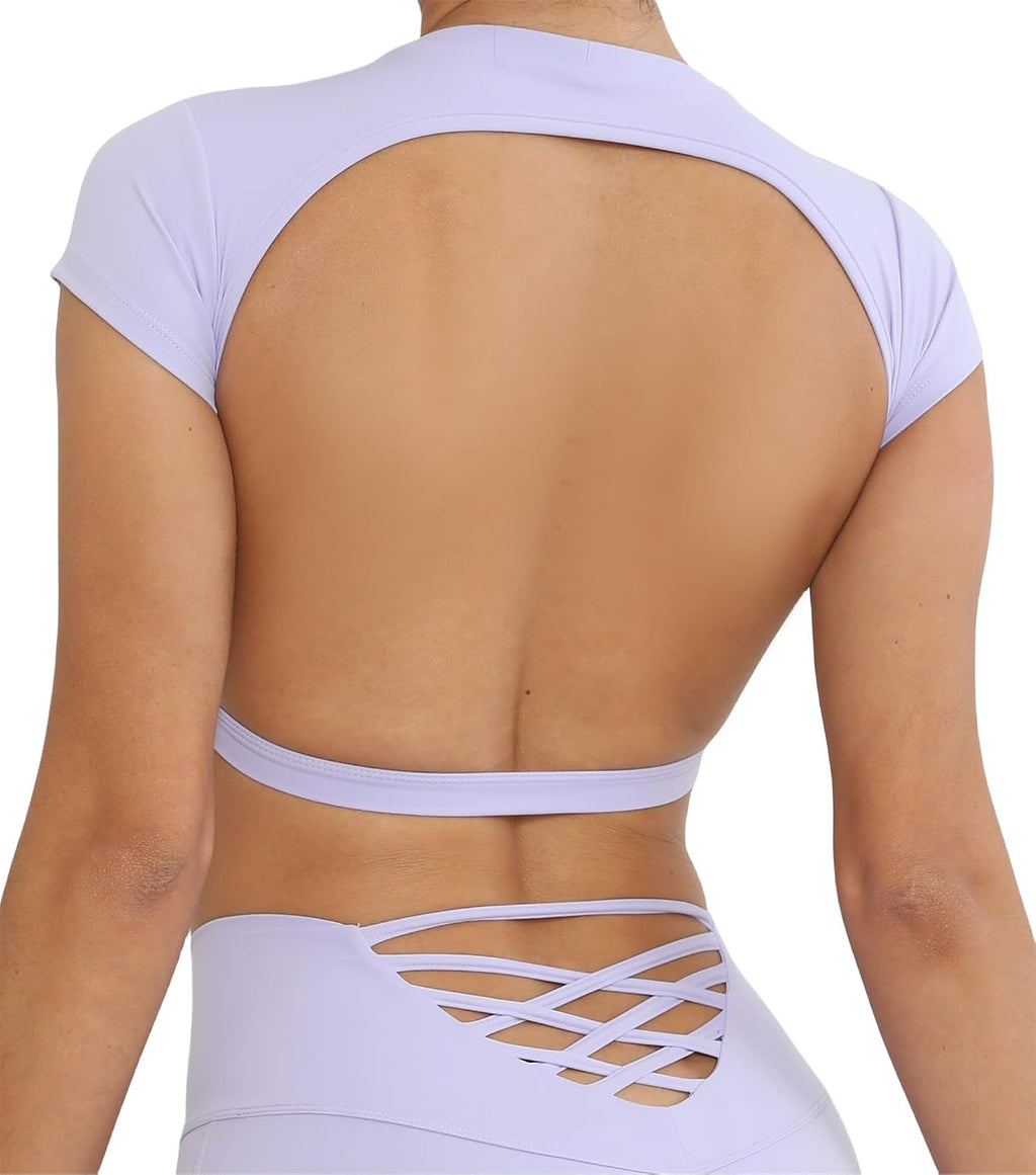 SEAUR Gym topp damer rygglös vadderad crop topp tajt sport löpartröja yoga fitness kortärmad t-shirt magfri sportskjorta rund hals mjuk S-L