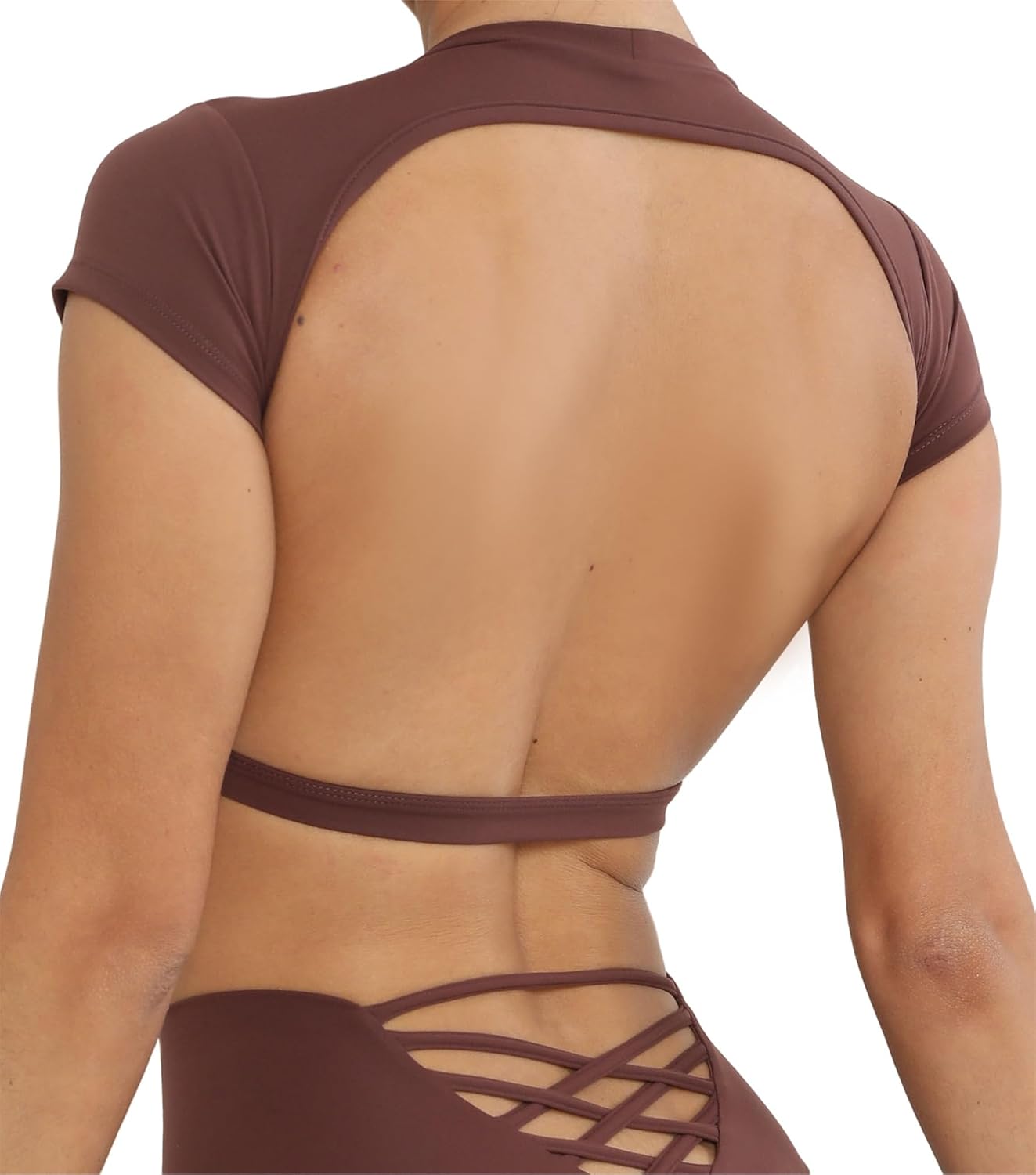SEAUR Gym topp damer rygglös vadderad crop topp tajt sport löpartröja yoga fitness kortärmad t-shirt magfri sportskjorta rund hals mjuk S-L