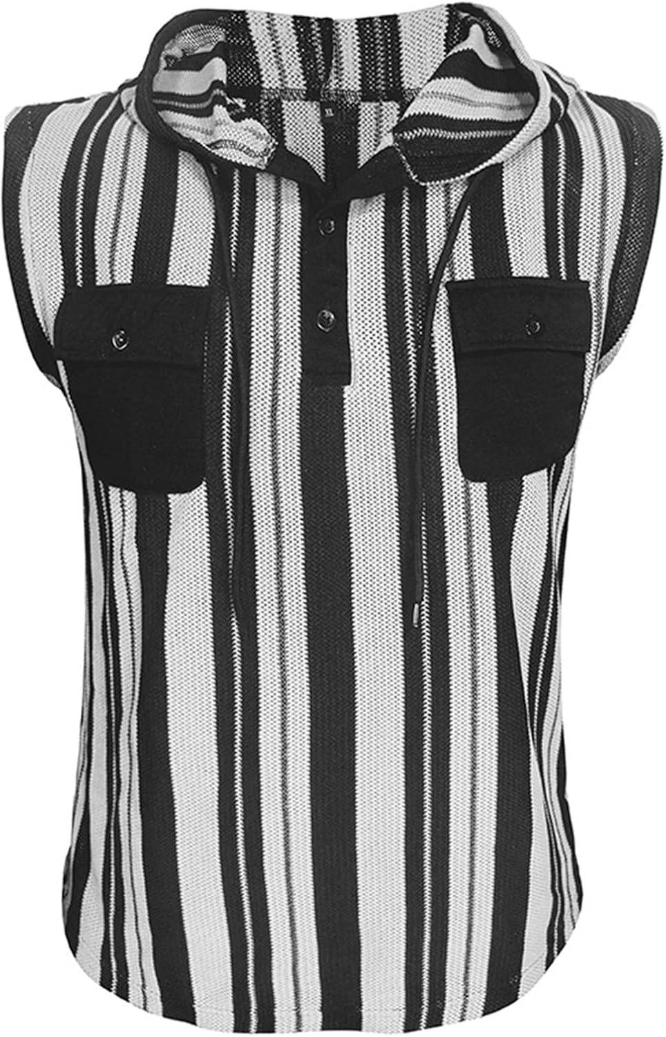 Ärmlösa västar med huva för män sommar vardaglig tank top lätt pullover väst med bröstficka och knappdetaljer urholkade randiga designvästar smal passform mode gym linne för fritid