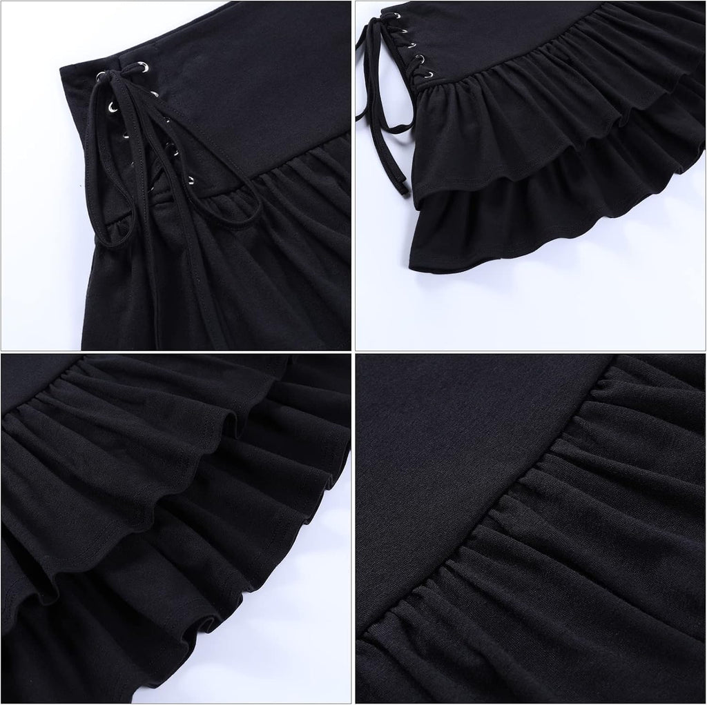 SEAUR Gotisk kjol dam, svart, kort, punk minikjol, steampunk, kjol, cosplay, party, klubb, slitage, hög midja, A-linje, spets, veckad kjol – S, M, L, XL