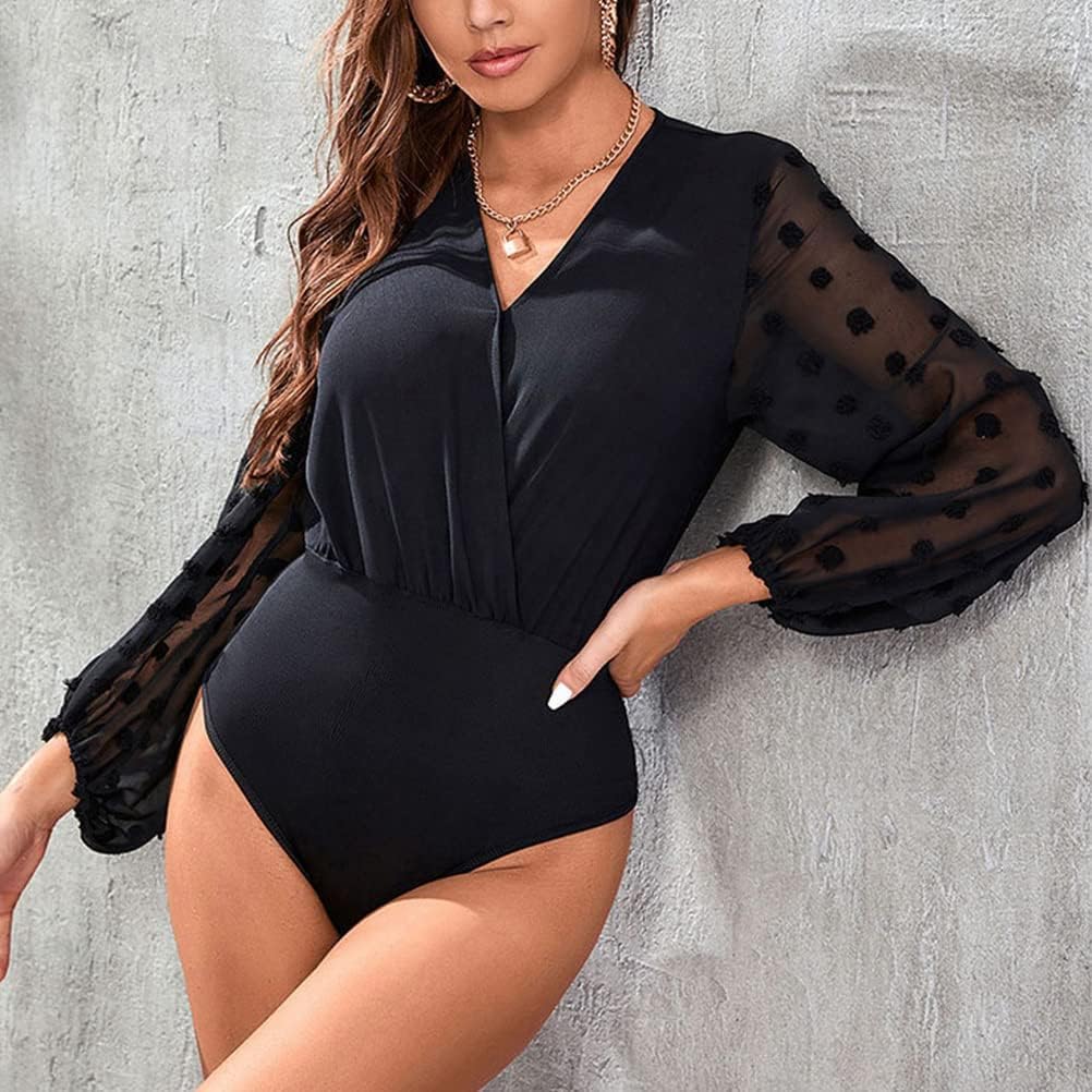 Generisk dambody med spetsar, långärmad eleganta bodys, sexig jumpsuit, toppar, bodysuit, stringtrosa, långärmad body, basic undertröja, V-ringad, party, topp, bustier, ledig, chic, body, spets, damer