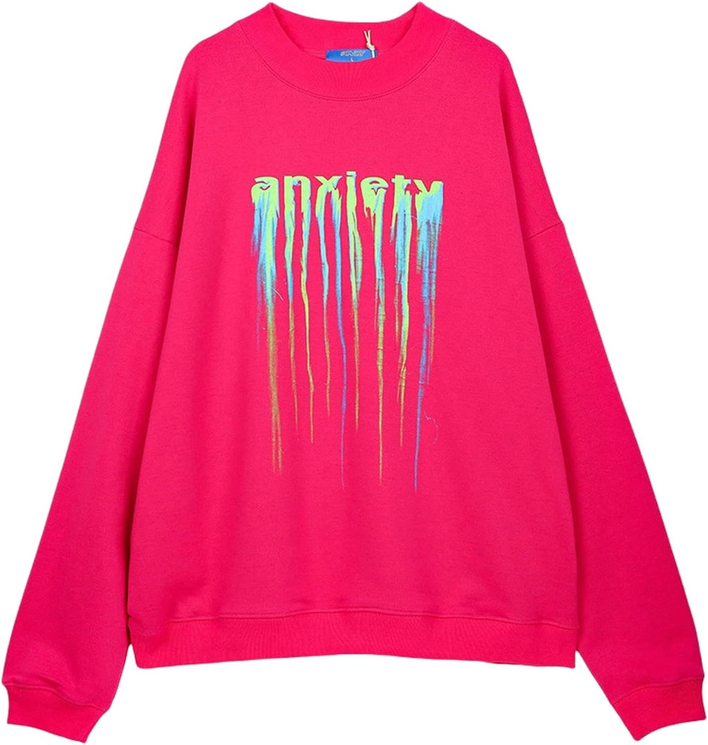 Sweatshirt män höst och vinter mode märke hiphop hög gata trend personlighet mörk serie lös rund hals tröja-rosaröd M, Rosenröd, M