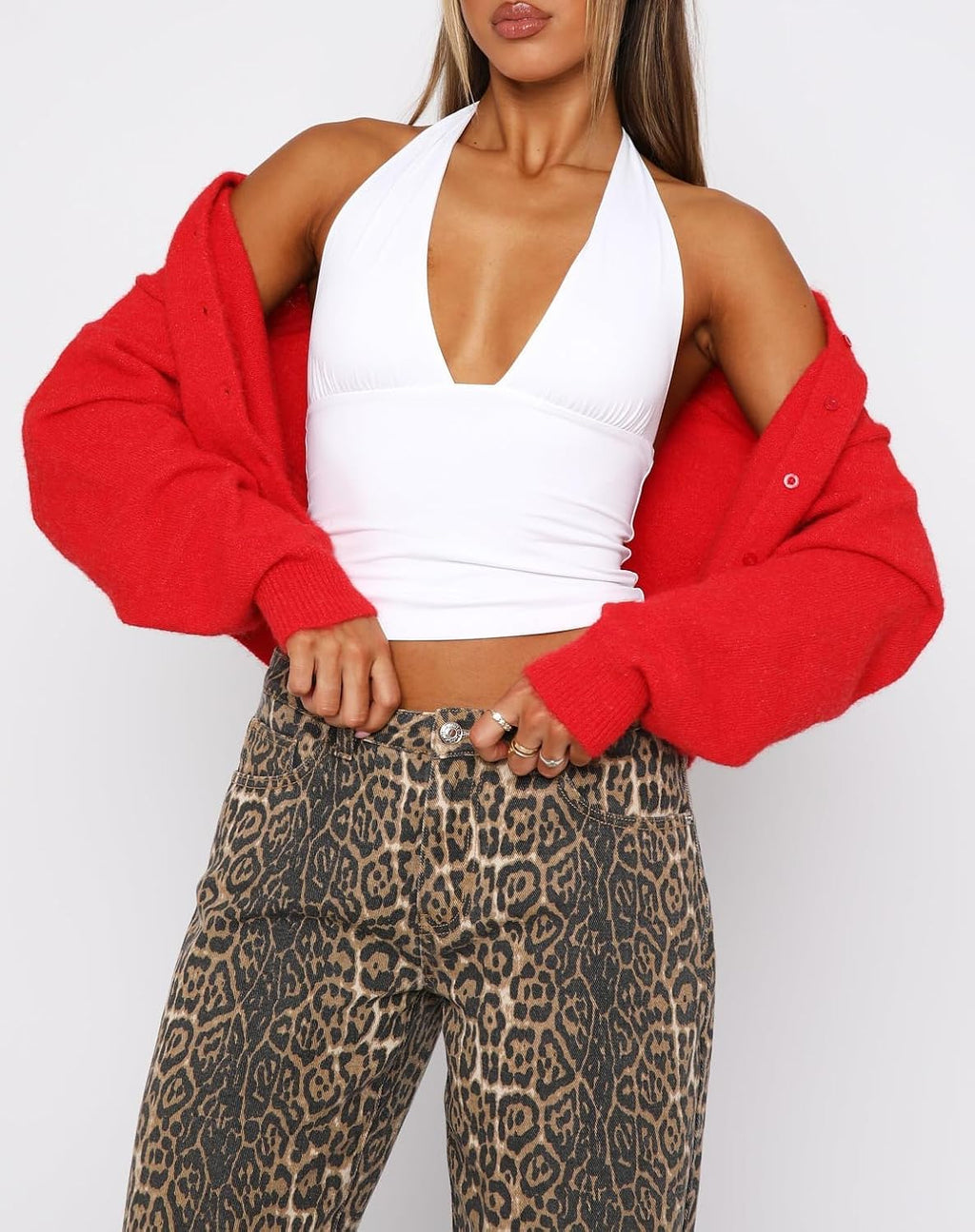 Dam sexig hållare djup V-hals backless crop tank top öppen rygg ärmlös smal passform Y2k sommartoppar